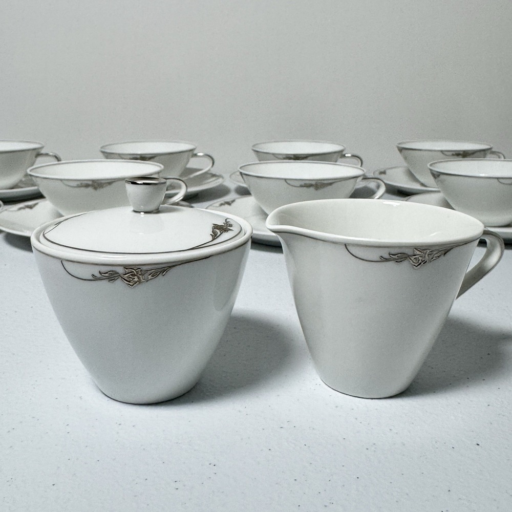 Vintage Hutschenreuther Selb Bavaria Rose Platinum Coffee Set Creamer Sugar 23pc - Picture 3 of 16